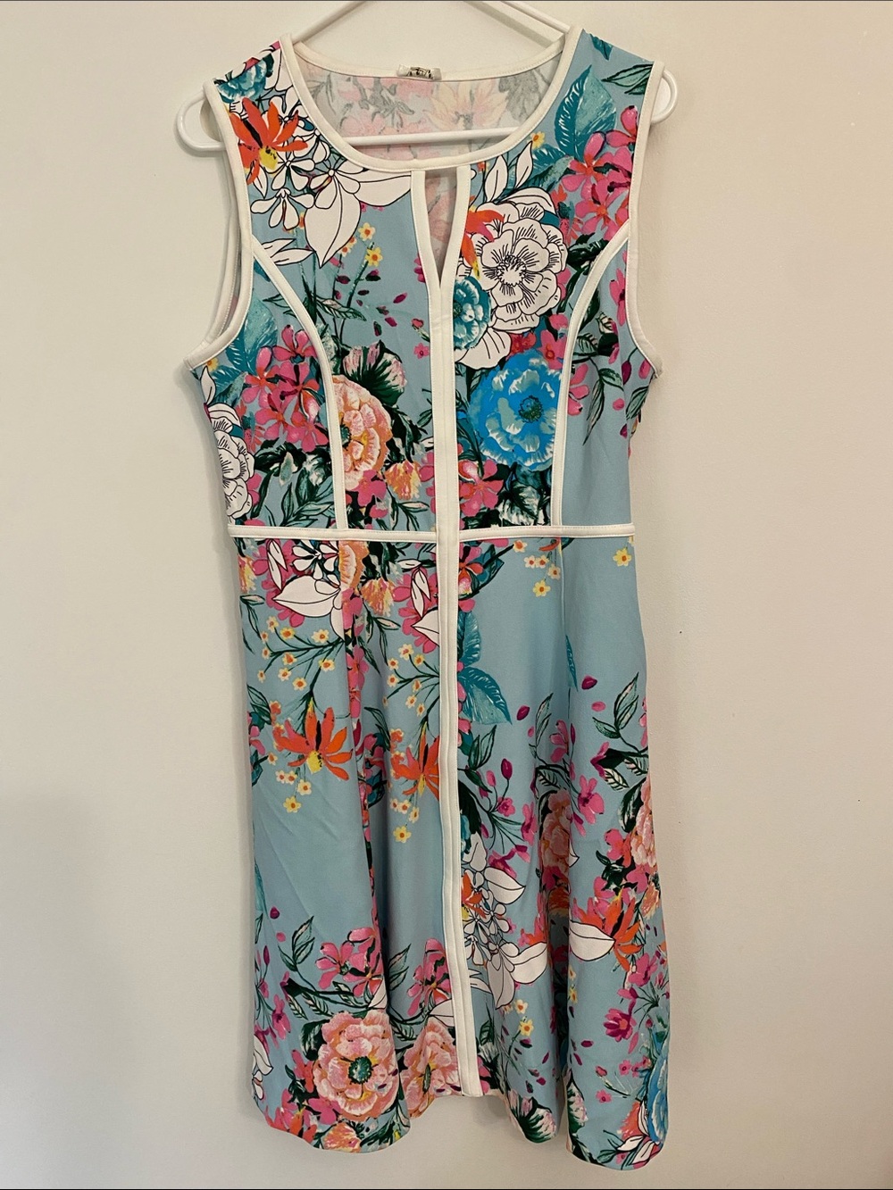 Floral Fit & Flare Sleeveless Dress in Light Blue